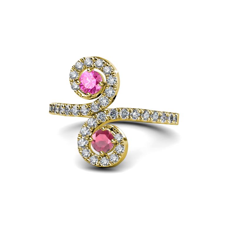 Raene Pink Sapphire and Rhodolite Garnet with Side Diamonds Bypass Ring 