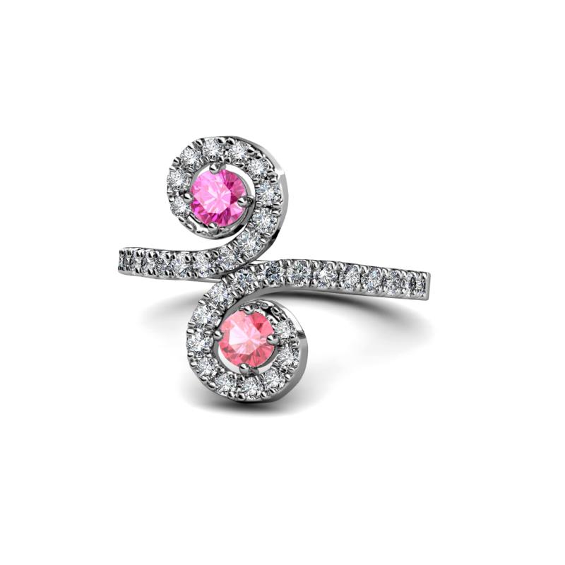 Raene Pink Sapphire and Pink Tourmaline with Side Diamonds Bypass Ring 