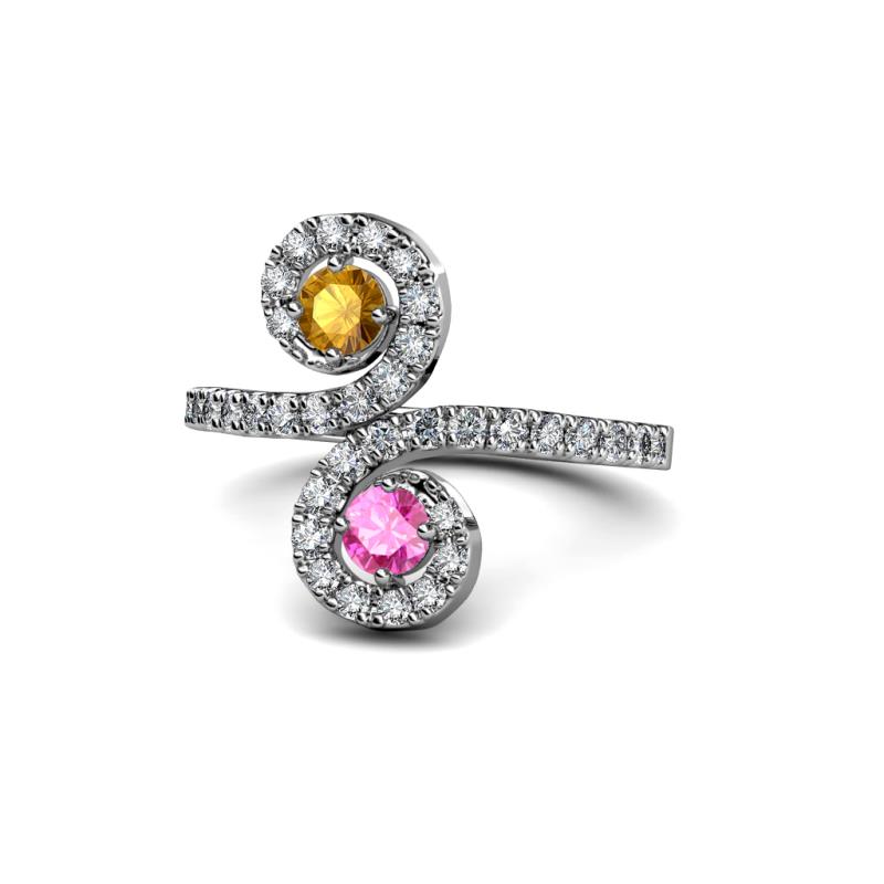Raene Citrine and Pink Sapphire with Side Diamonds Bypass Ring 