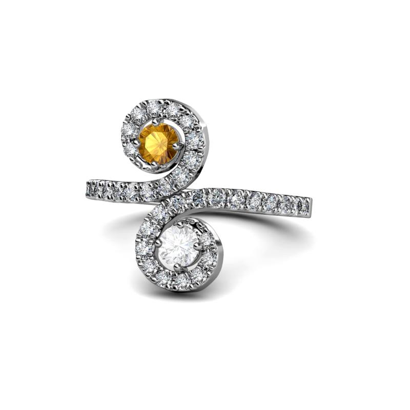Raene Citrine and White Sapphire with Side Diamonds Bypass Ring 