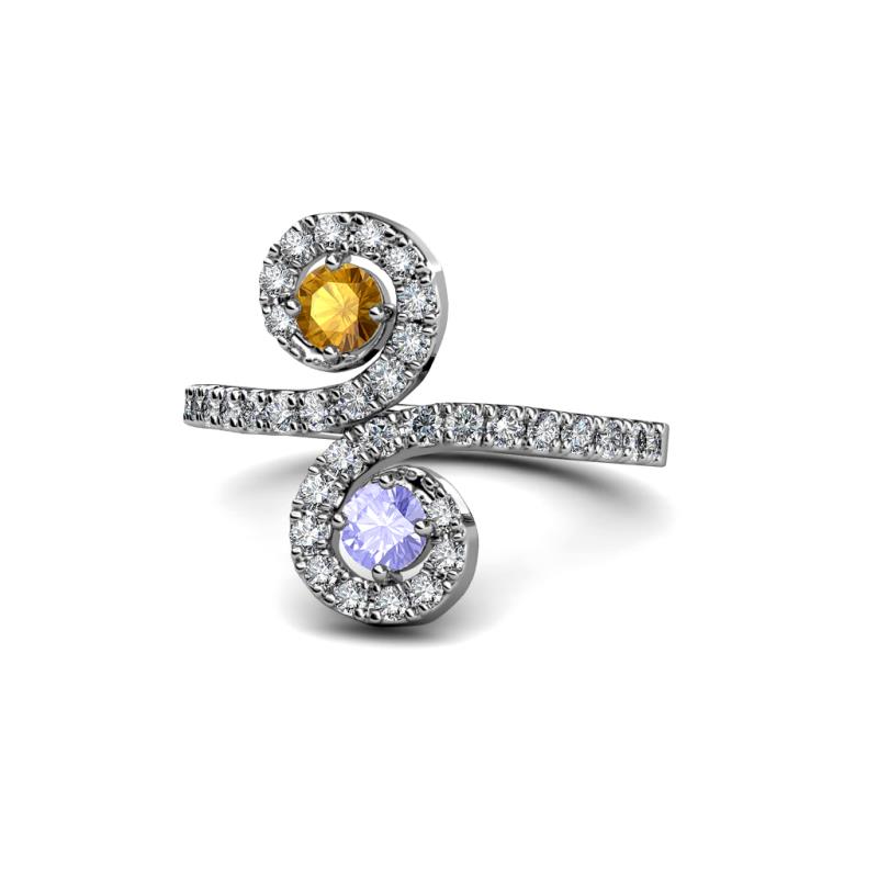 Raene Citrine and Tanzanite with Side Diamonds Bypass Ring 