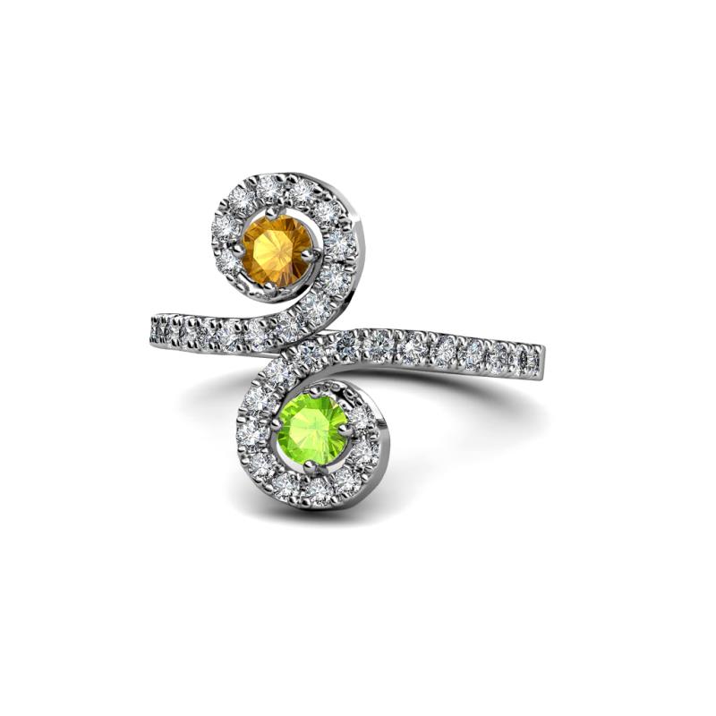 Raene Citrine and Peridot with Side Diamonds Bypass Ring 