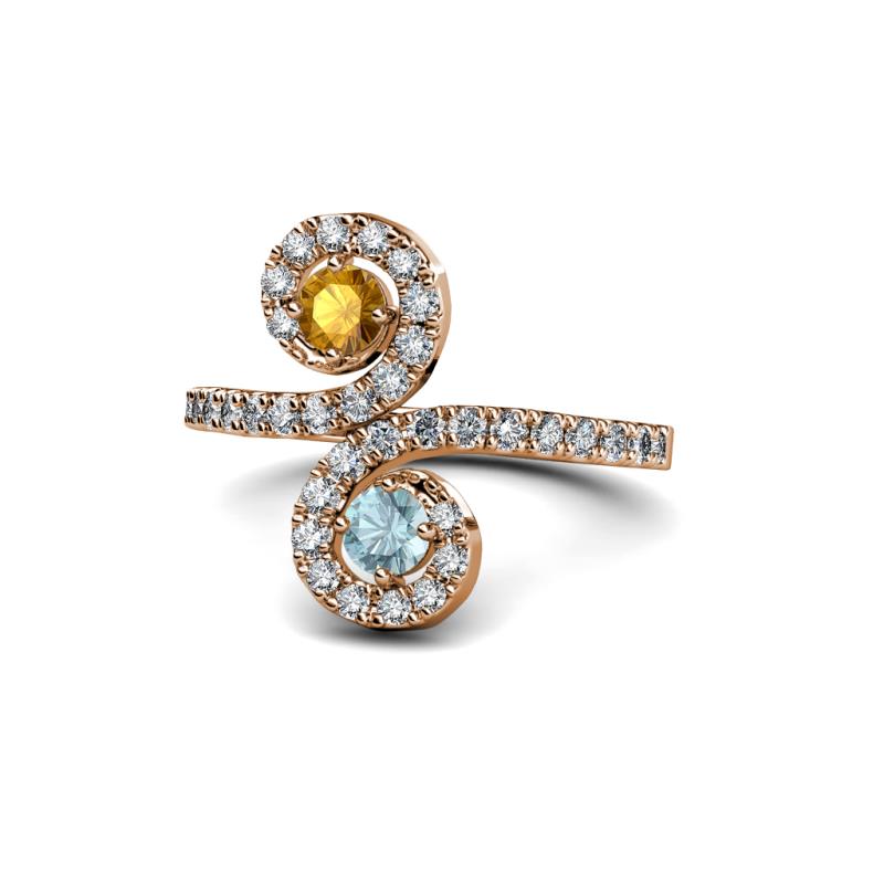 Raene Citrine and Aquamarine with Side Diamonds Bypass Ring 