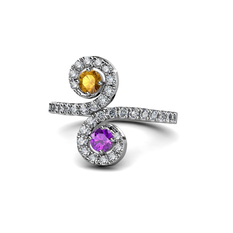Raene Citrine and Amethyst with Side Diamonds Bypass Ring 