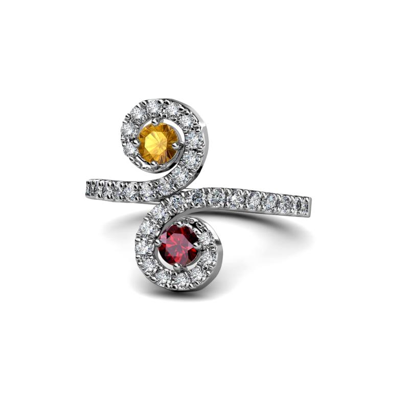 Raene Citrine and Ruby with Side Diamonds Bypass Ring 