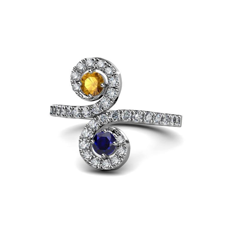 Raene Citrine and Blue Sapphire with Side Diamonds Bypass Ring 