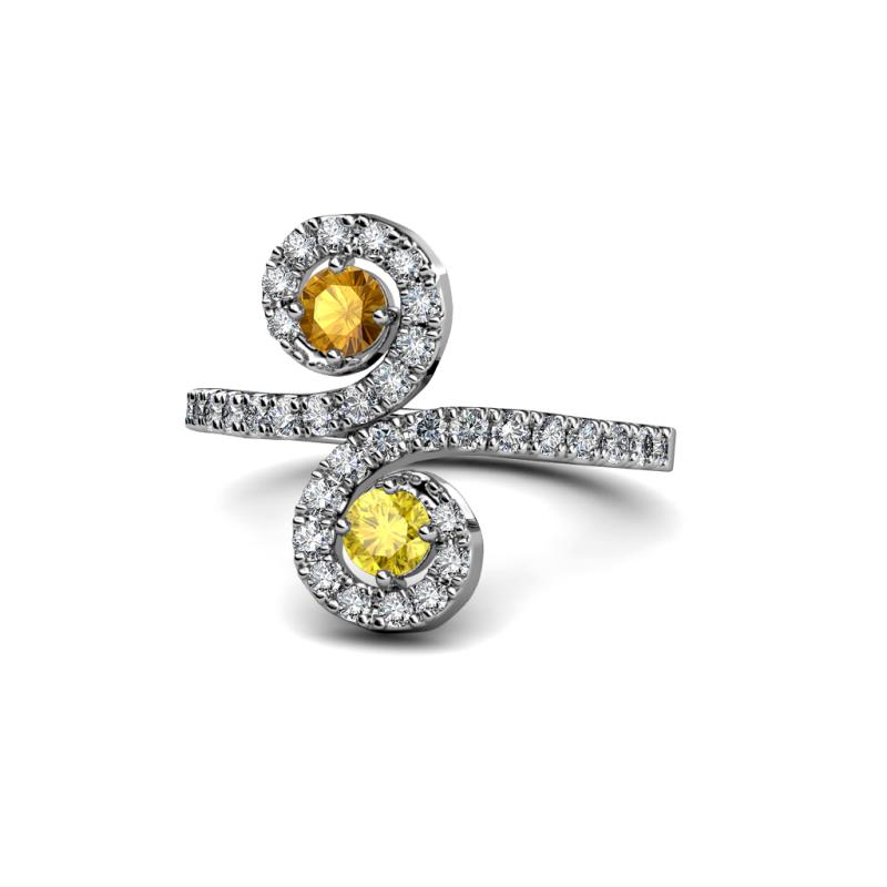 Raene Citrine and Yellow Sapphire with Side Diamonds Bypass Ring 