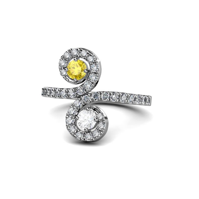 Raene Yellow and White Sapphire with Side Diamonds Bypass Ring 