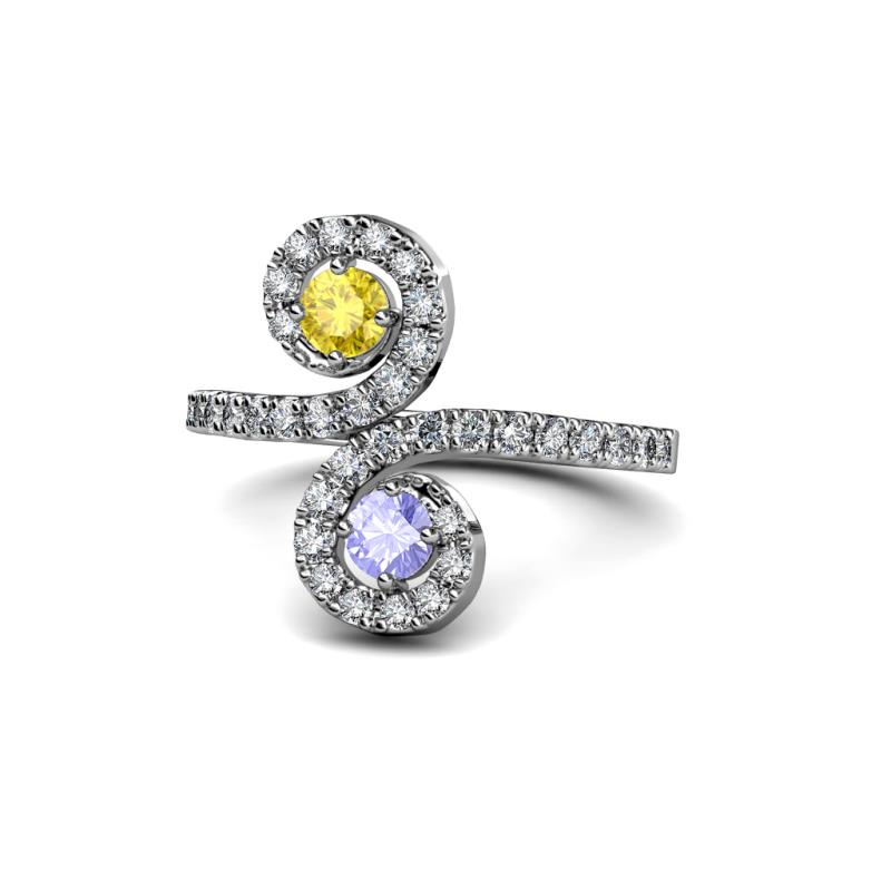 Raene Yellow Sapphire and Tanzanite with Side Diamonds Bypass Ring 
