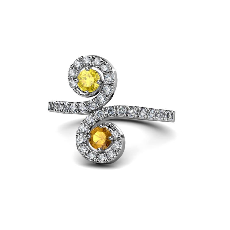 Raene Yellow Sapphire and Citrine with Side Diamonds Bypass Ring 
