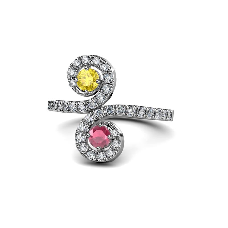 Raene Yellow Sapphire and Rhodolite Garnet with Side Diamonds Bypass Ring 