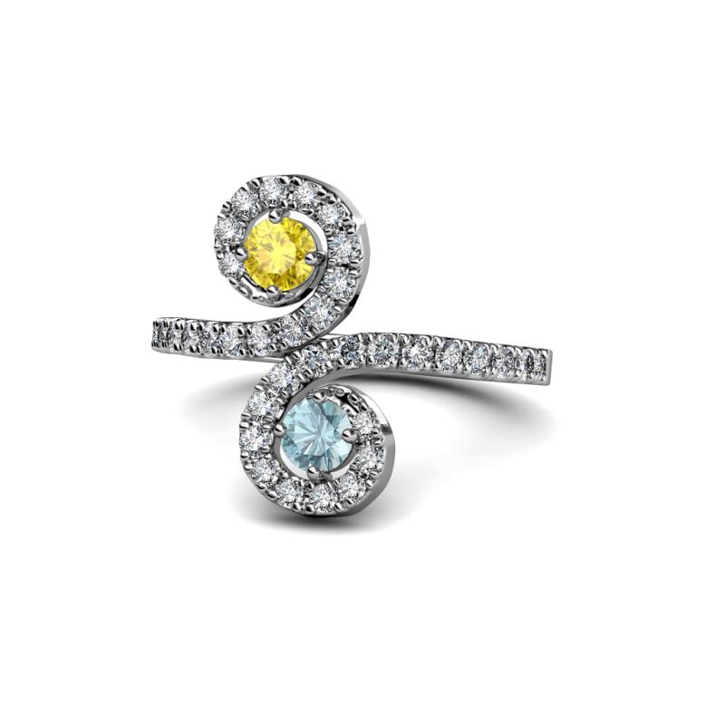 Raene Yellow Sapphire and Aquamarine with Side Diamonds Bypass Ring 