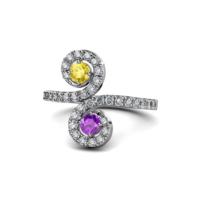Raene Yellow Sapphire and Amethyst with Side Diamonds Bypass Ring 