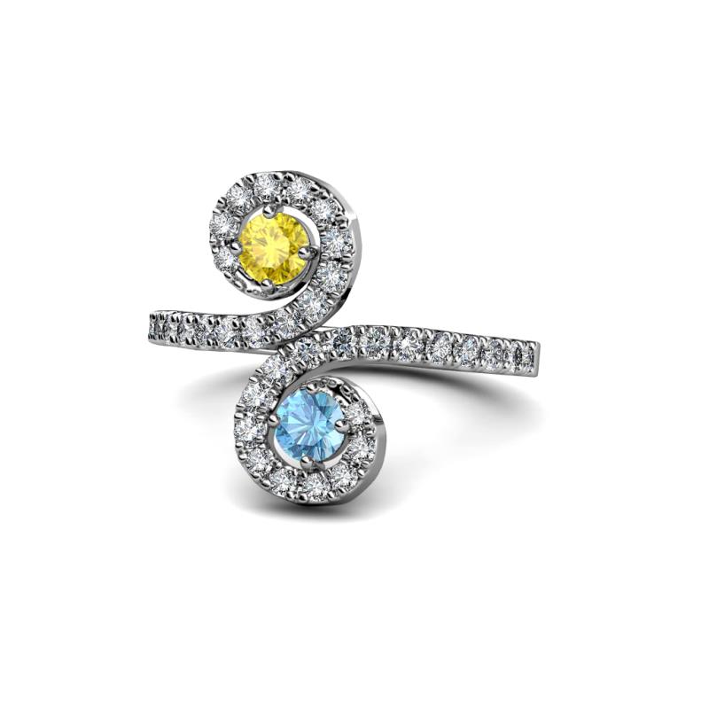 Raene Yellow Sapphire and Blue Topaz with Side Diamonds Bypass Ring 
