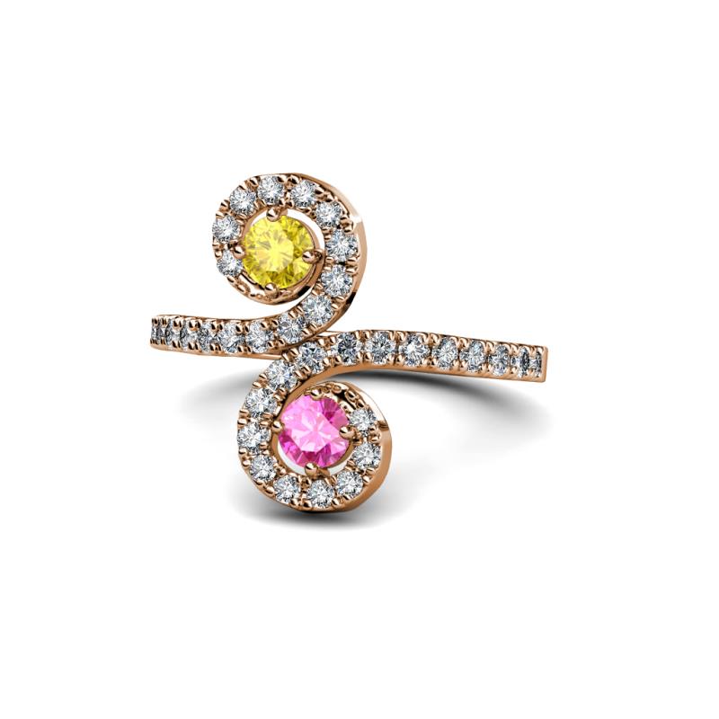 Raene Yellow and Pink Sapphire with Side Diamonds Bypass Ring 