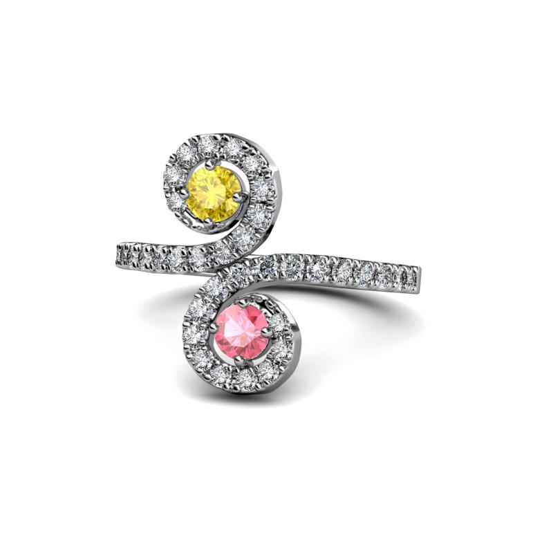 Raene Yellow Sapphire and Pink Tourmaline with Side Diamonds Bypass Ring 