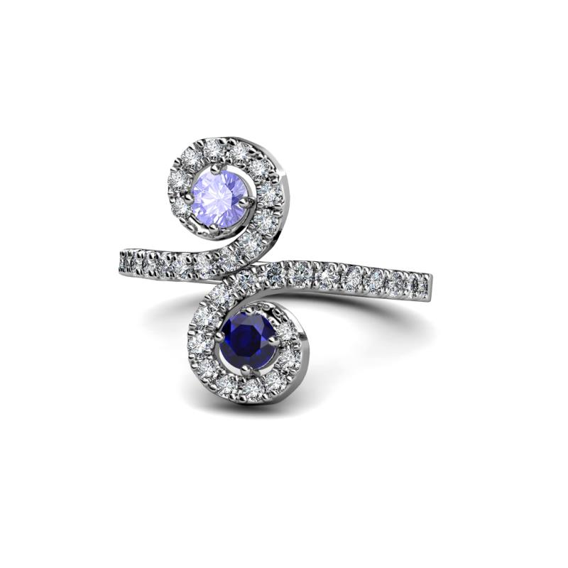 Raene Tanzanite and Blue Sapphire with Side Diamonds Bypass Ring 