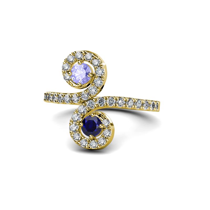 Raene Tanzanite and Blue Sapphire with Side Diamonds Bypass Ring 