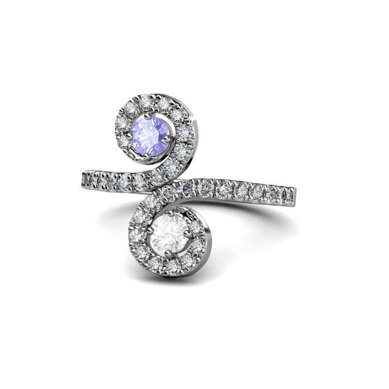 Raene Tanzanite and White Sapphire with Side Diamonds Bypass Ring 