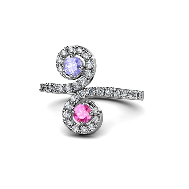 Raene Tanzanite and Pink Sapphire with Side Diamonds Bypass Ring 