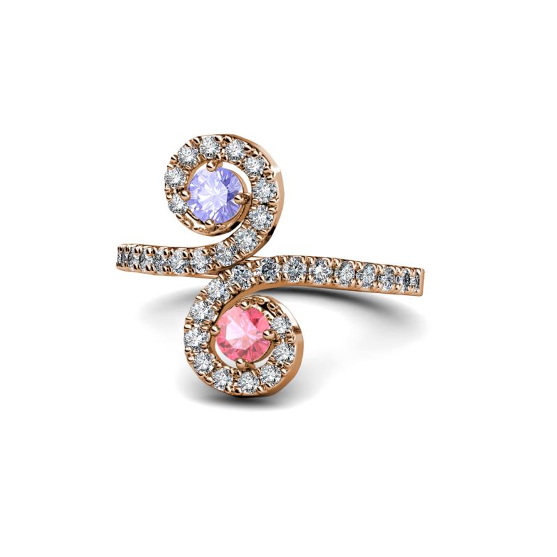 Raene Tanzanite and Pink Tourmaline with Side Diamonds Bypass Ring 