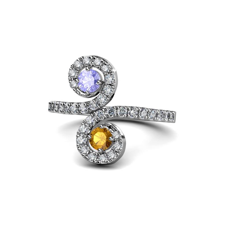 Raene Tanzanite and Citrine with Side Diamonds Bypass Ring 