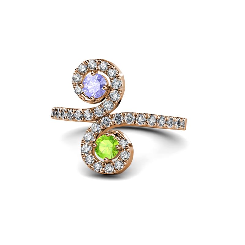 Raene Tanzanite and Peridot with Side Diamonds Bypass Ring 