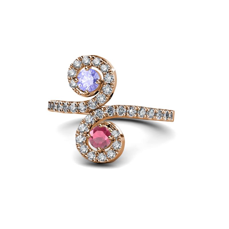 Raene Tanzanite and Rhodolite Garnet with Side Diamonds Bypass Ring 