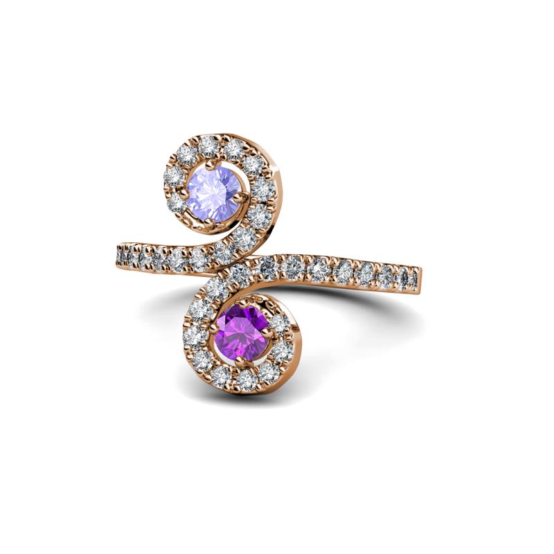 Raene Tanzanite and Amethyst with Side Diamonds Bypass Ring 