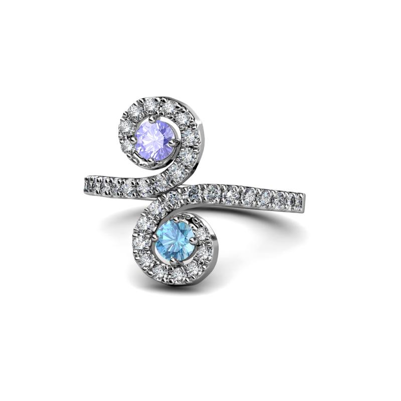 Raene Tanzanite and Blue Topaz with Side Diamonds Bypass Ring 