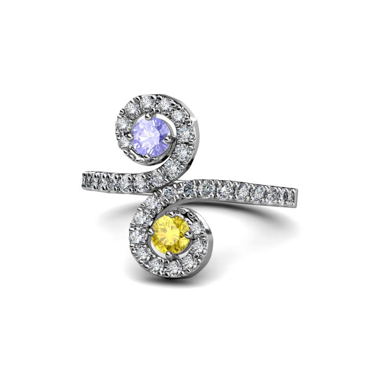 Raene Tanzanite and Yellow Sapphire with Side Diamonds Bypass Ring 