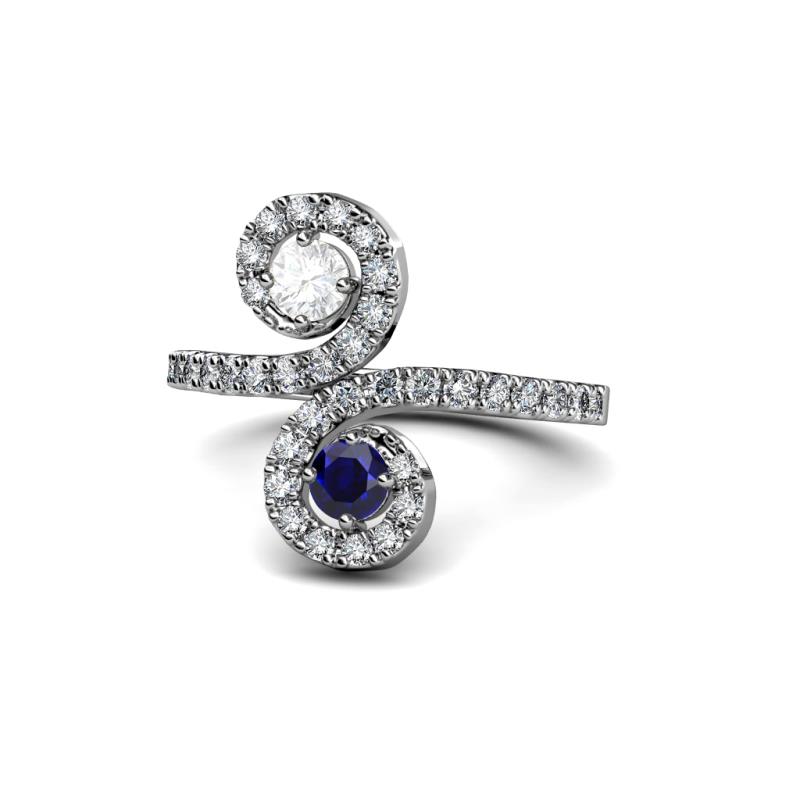 Raene White and Blue Sapphire with Side Diamonds Bypass Ring 