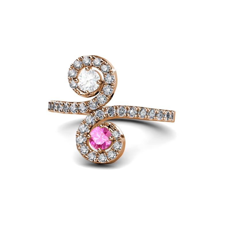 Raene White and Pink Sapphire with Side Diamonds Bypass Ring 