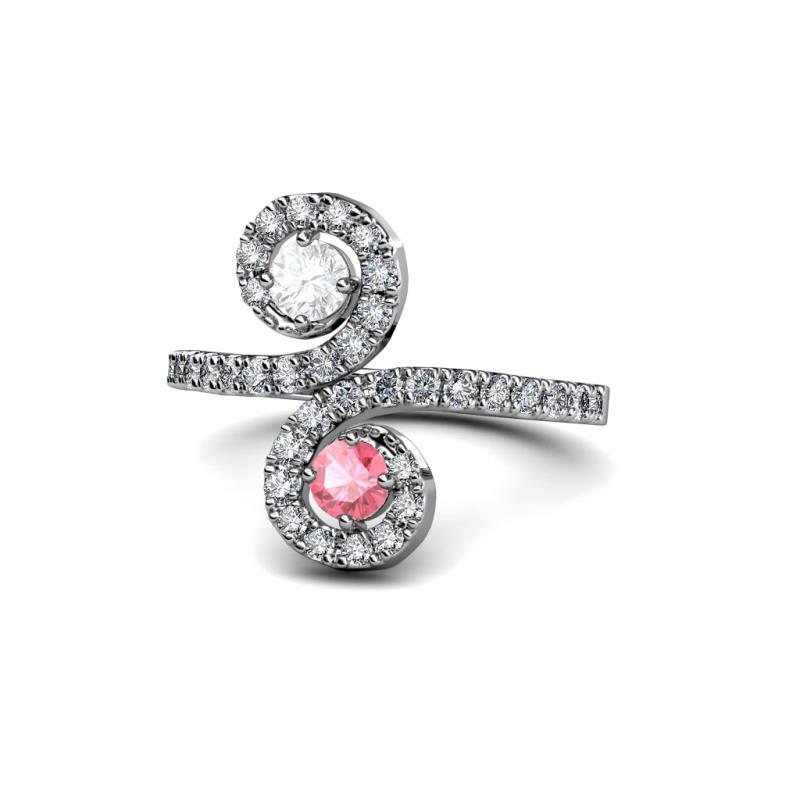 Raene White Sapphire and Pink Tourmaline with Side Diamonds Bypass Ring 
