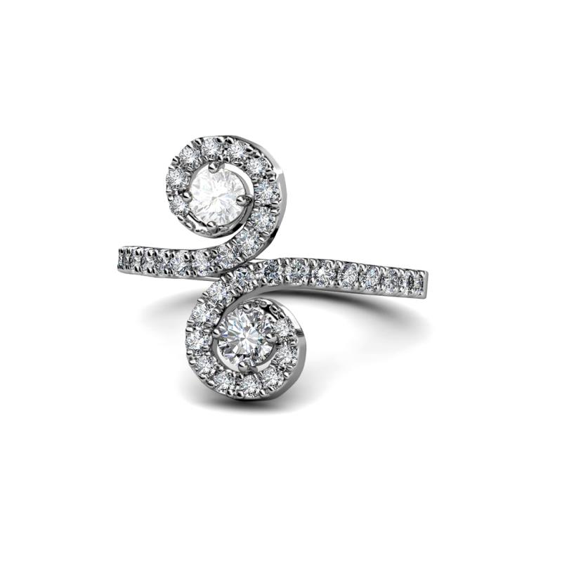 Raene White Sapphire and Diamond with Side Diamonds Bypass Ring 