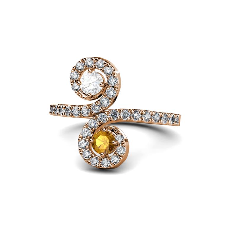 Raene White Sapphire and Citrine with Side Diamonds Bypass Ring 