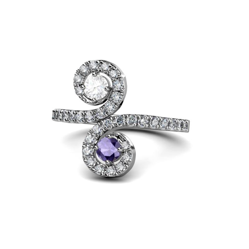 Raene White Sapphire and Iolite with Side Diamonds Bypass Ring 