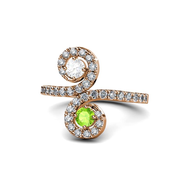 Raene White Sapphire and Peridot with Side Diamonds Bypass Ring 