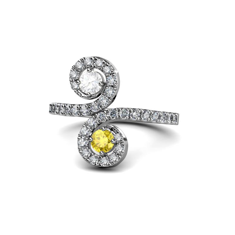 Raene White and Yellow Sapphire with Side Diamonds Bypass Ring 
