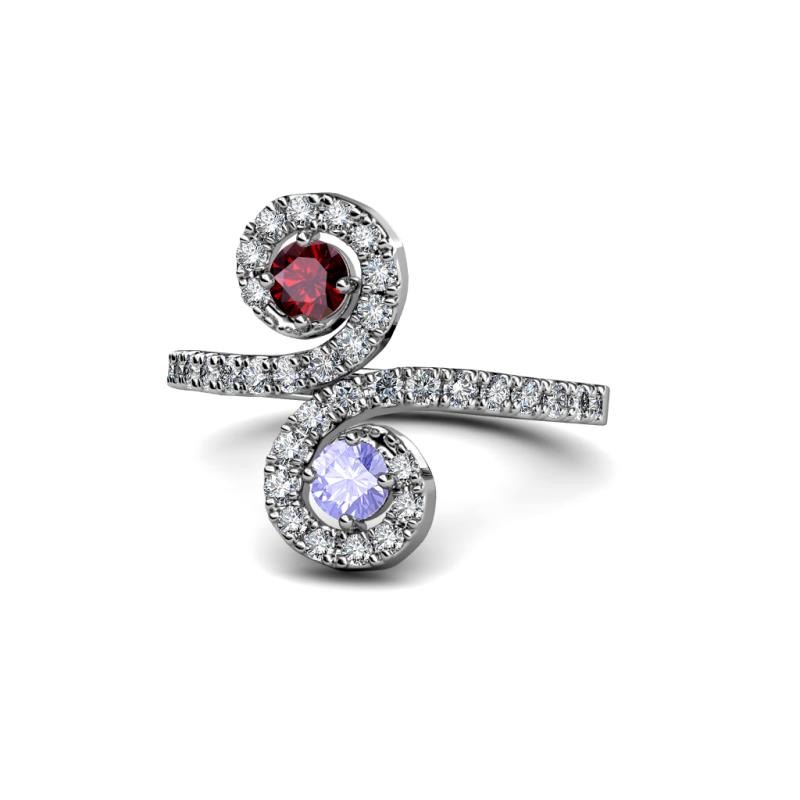 Raene Ruby and Tanzanite with Side Diamonds Bypass Ring 