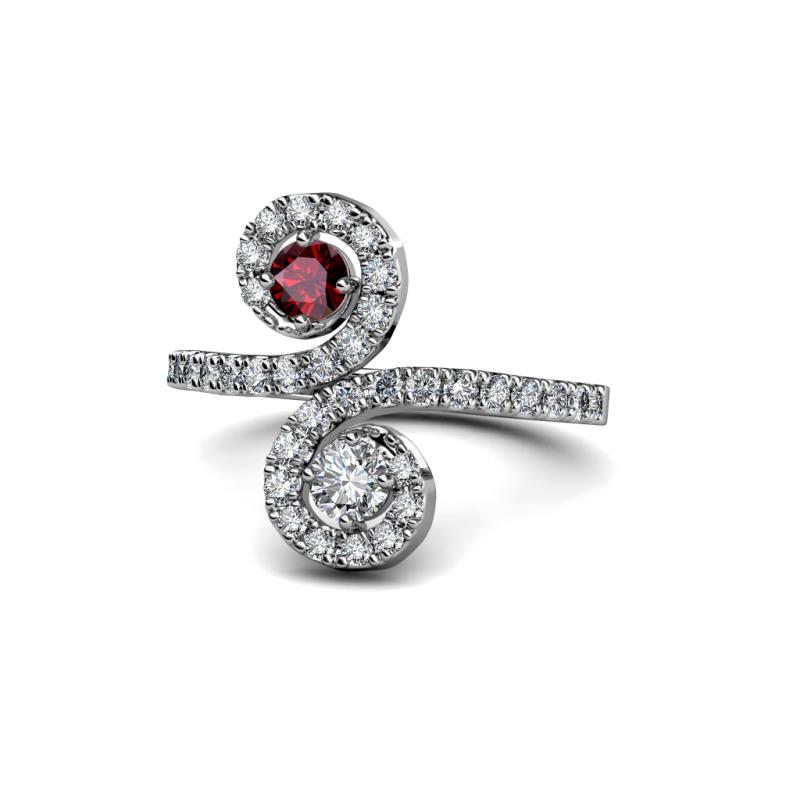 Raene Ruby and Diamond with Side Diamonds Bypass Ring 