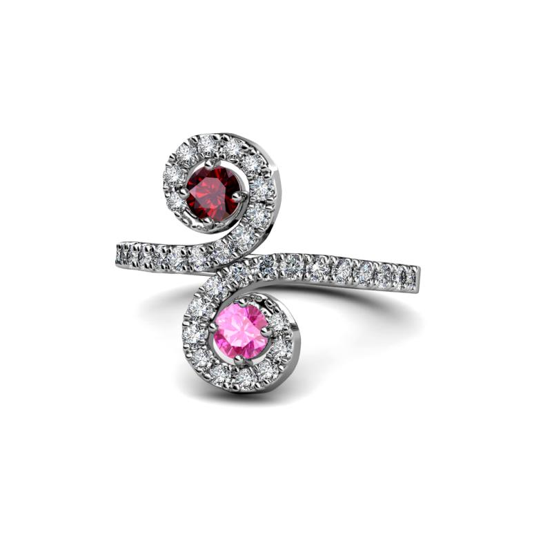 Raene Ruby and Pink Sapphire with Side Diamonds Bypass Ring 