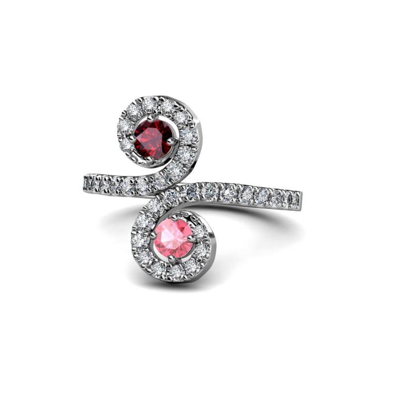 Raene Ruby and Pink Tourmaline with Side Diamonds Bypass Ring 