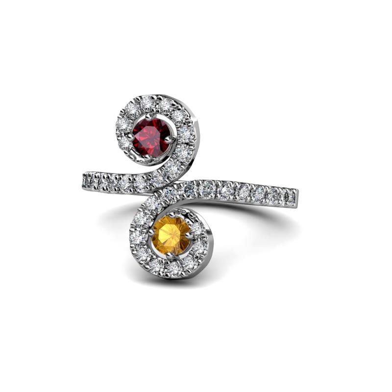 Raene Ruby and Citrine with Side Diamonds Bypass Ring 