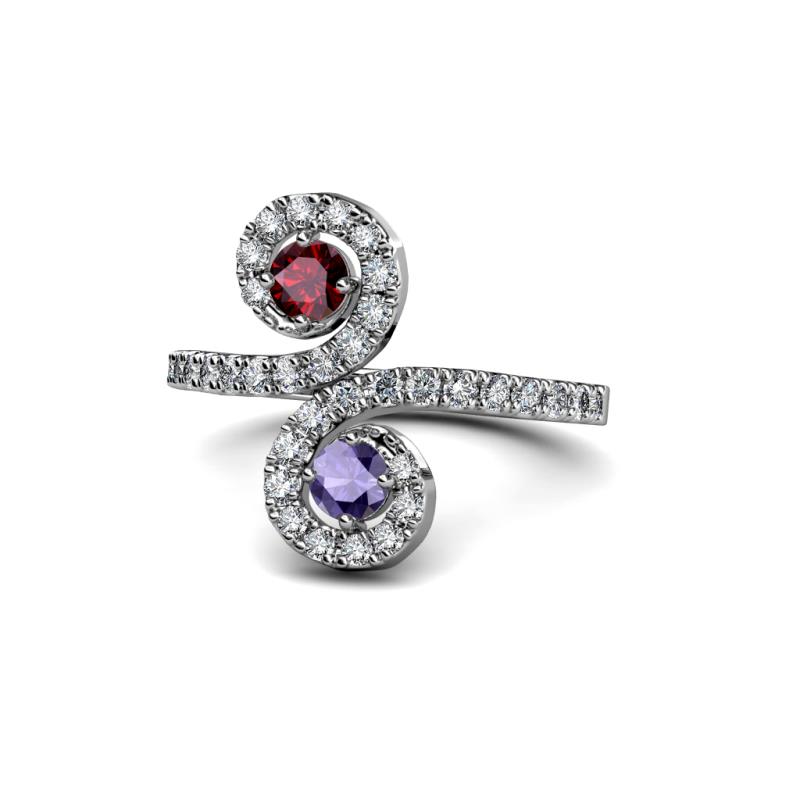 Raene Ruby and Iolite with Side Diamonds Bypass Ring 