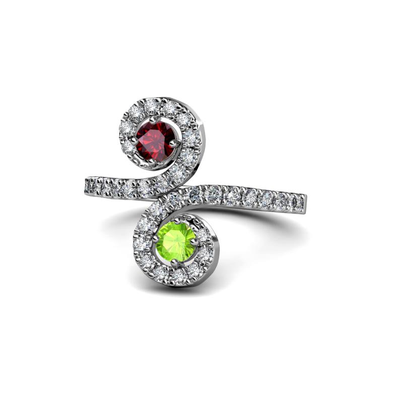 Raene Ruby and Peridot with Side Diamonds Bypass Ring 
