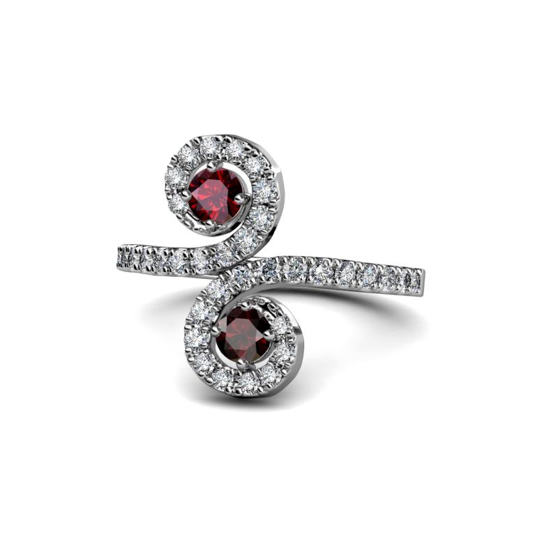 Raene Ruby and Red Garnet with Side Diamonds Bypass Ring 