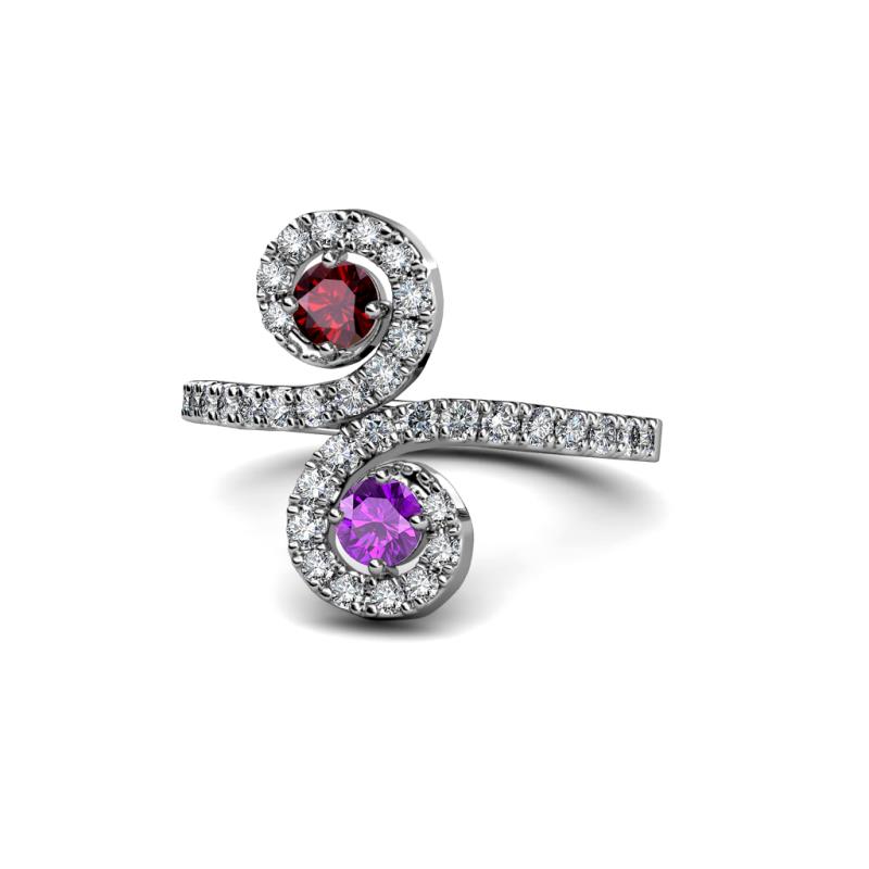 Raene Ruby and Amethyst with Side Diamonds Bypass Ring 