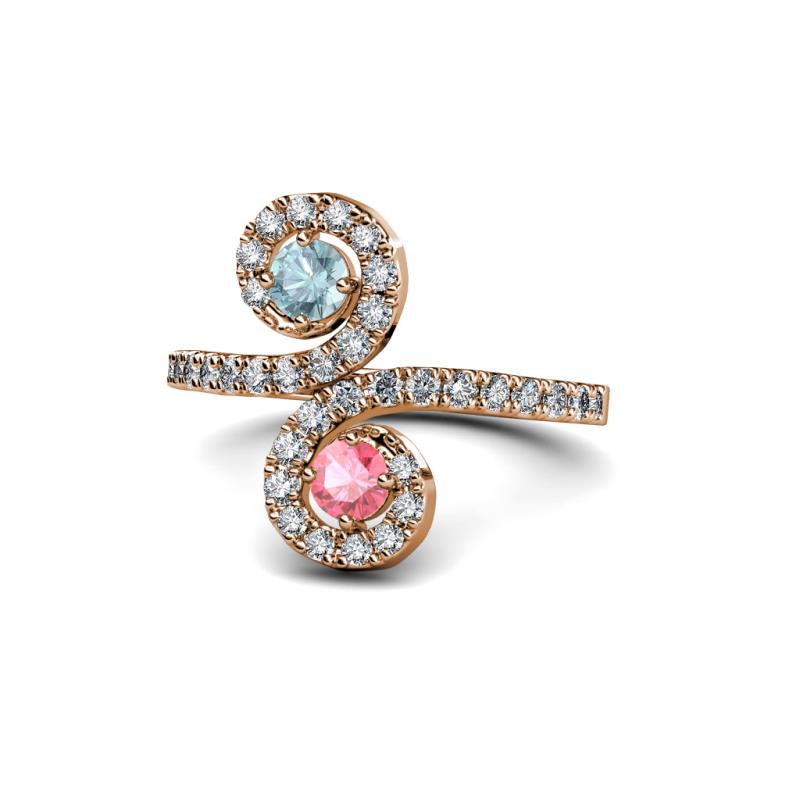 Raene Aquamarine and Pink Tourmaline with Side Diamonds Bypass Ring 