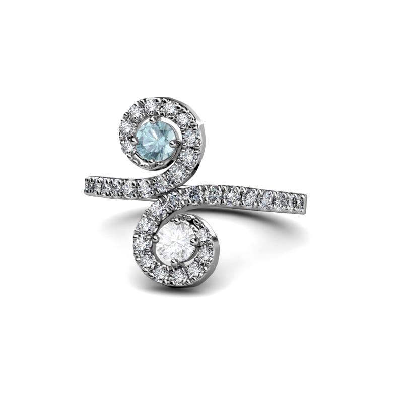 Raene Aquamarine and White Sapphire with Side Diamonds Bypass Ring 